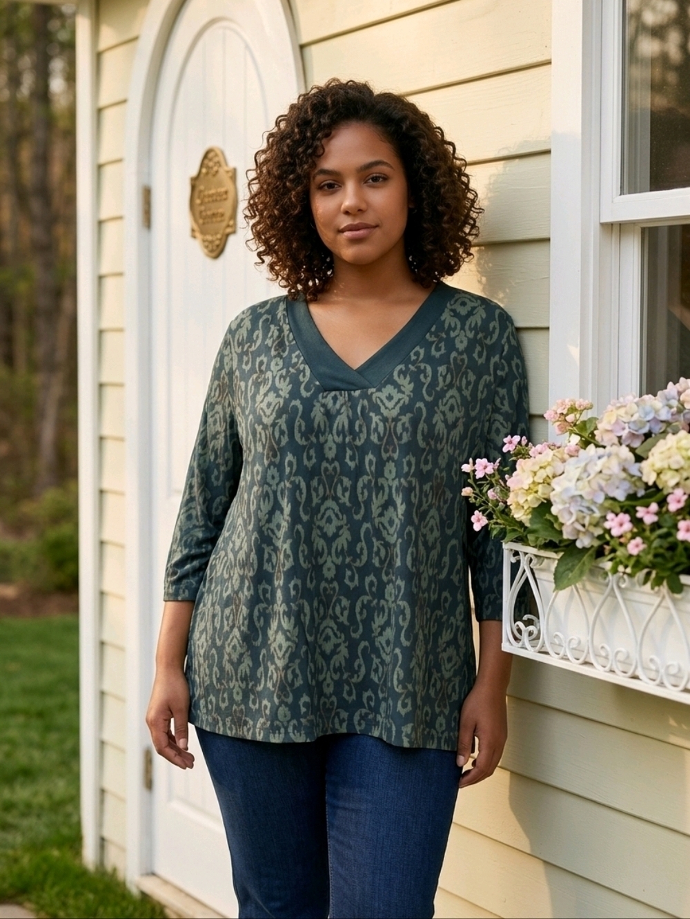 NWT Sonoma NEWPORT Teal and Green Patterned Blouse ~sz 2X